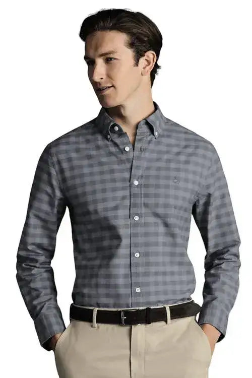 Gingham Button Down Washed Oxford - Flint Grey