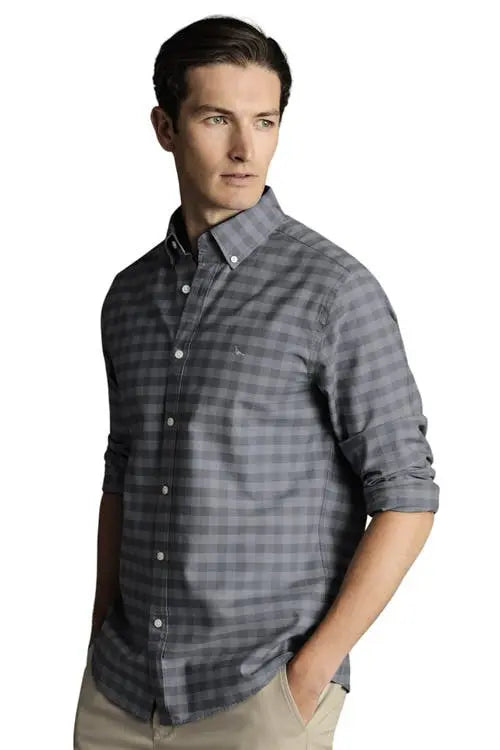 Gingham Button Down Washed Oxford - Flint Grey