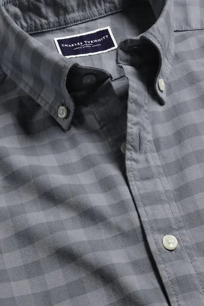 Gingham Button Down Washed Oxford - Flint Grey