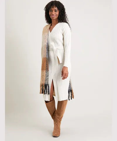Women's Oatmeal Wide Rib Belted Jumper Dress