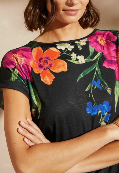 CREW NECK - Print T-shirt - black floral print