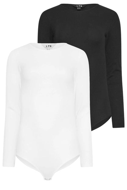 Tall 2 Pack Black & White Long Sleeve Ribbed Bodysuit