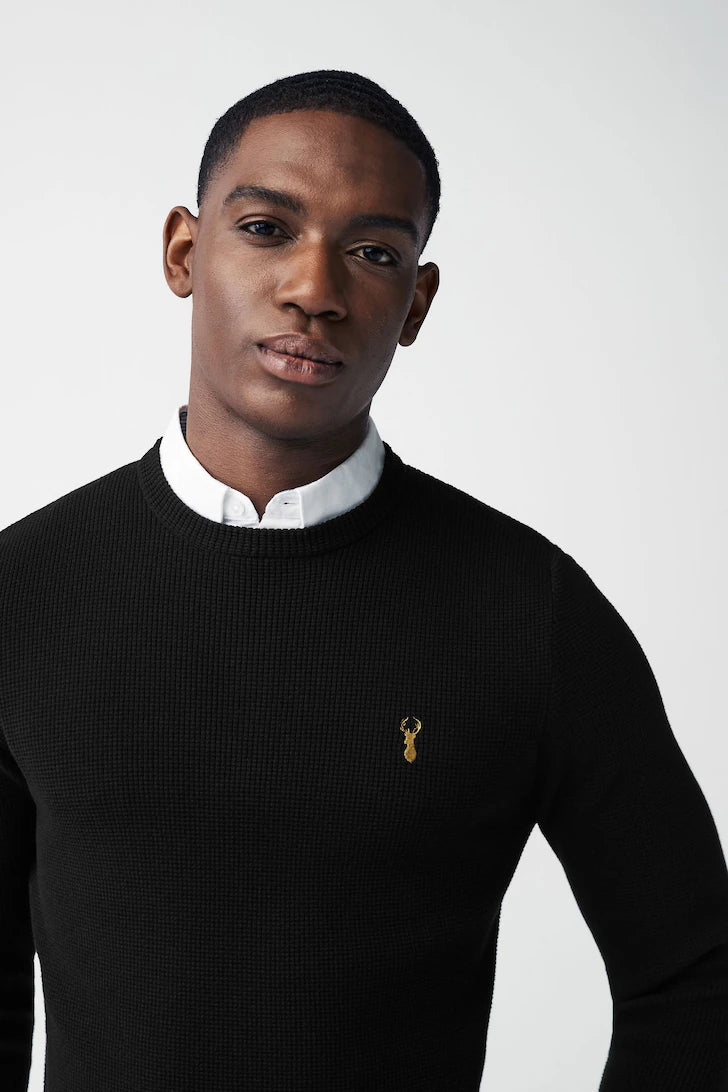 Black Oxford Regular Mock Shirt Jumper