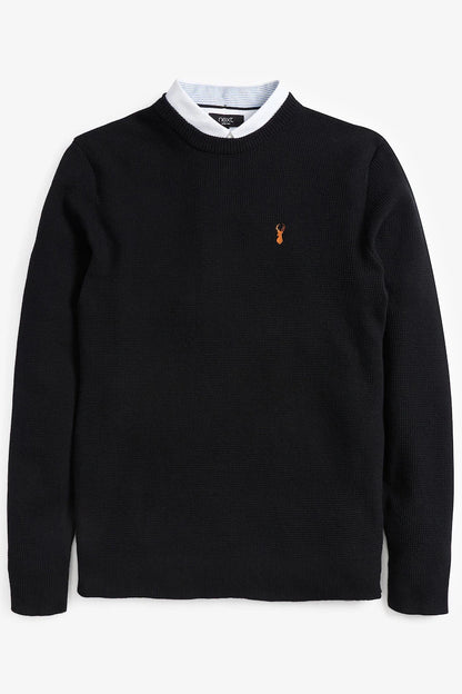 Black Oxford Regular Mock Shirt Jumper