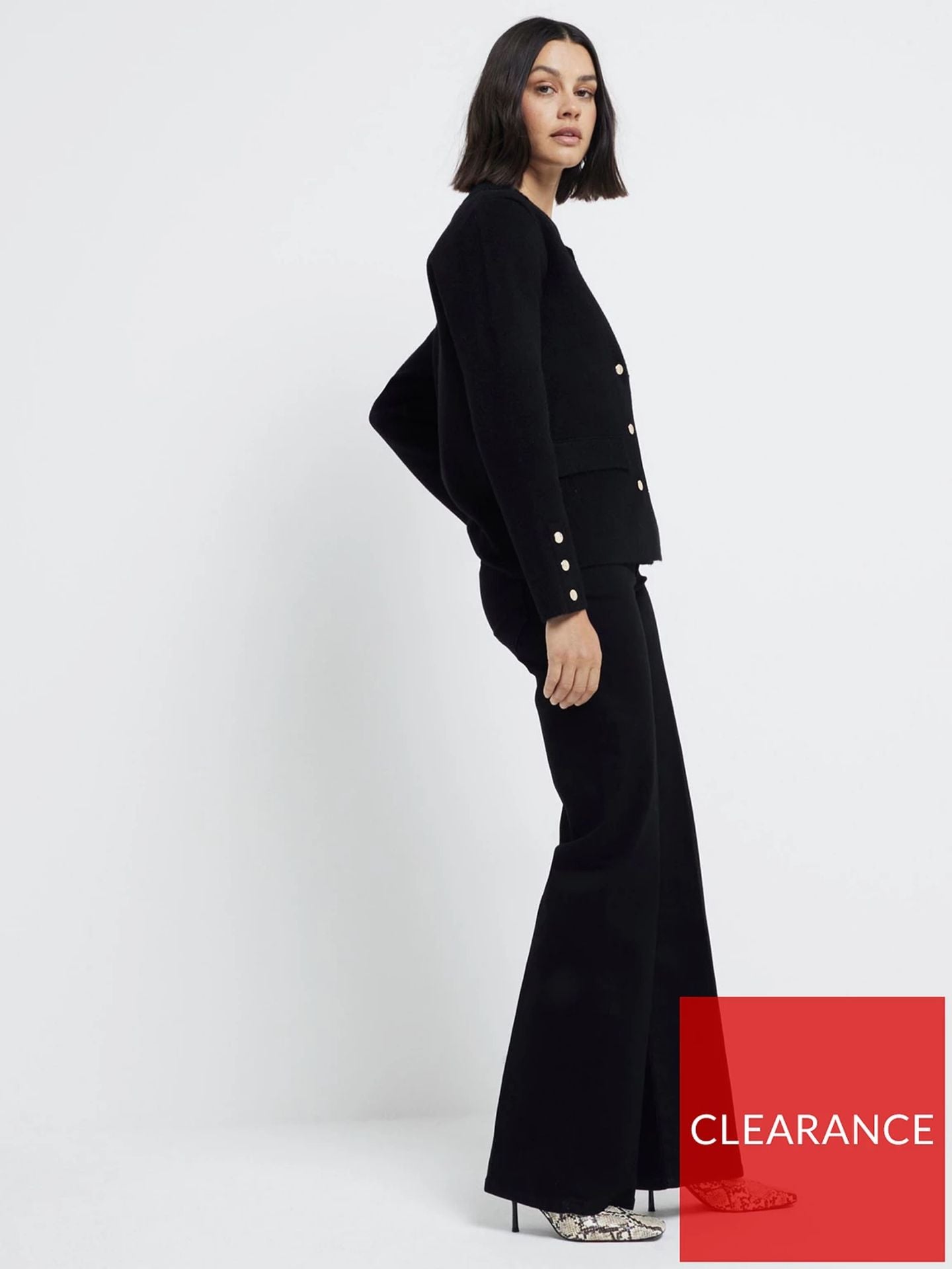 River Island Black High Rise Wide Leg 100% Cotton Jeans