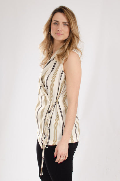 Sleeveless Stripe Wrap Blouse