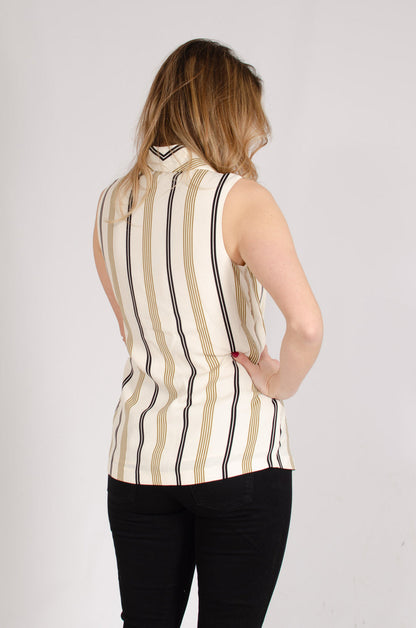 Sleeveless Stripe Wrap Blouse