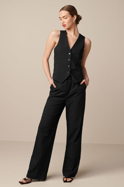 Black Petite Tailored Stretch Wide Leg Trousers