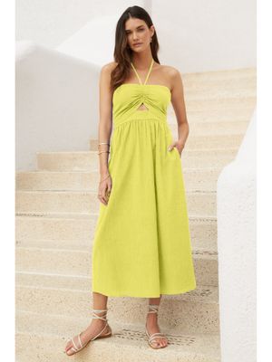 Lime Halter Cut-out Midi Dress