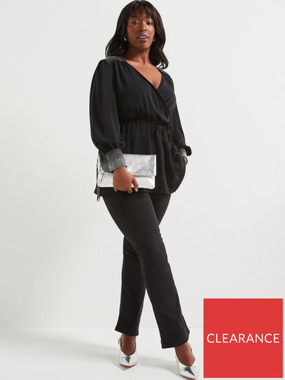 V by Very Curve Embellished Cuff & Shoulder Wrap Blouse