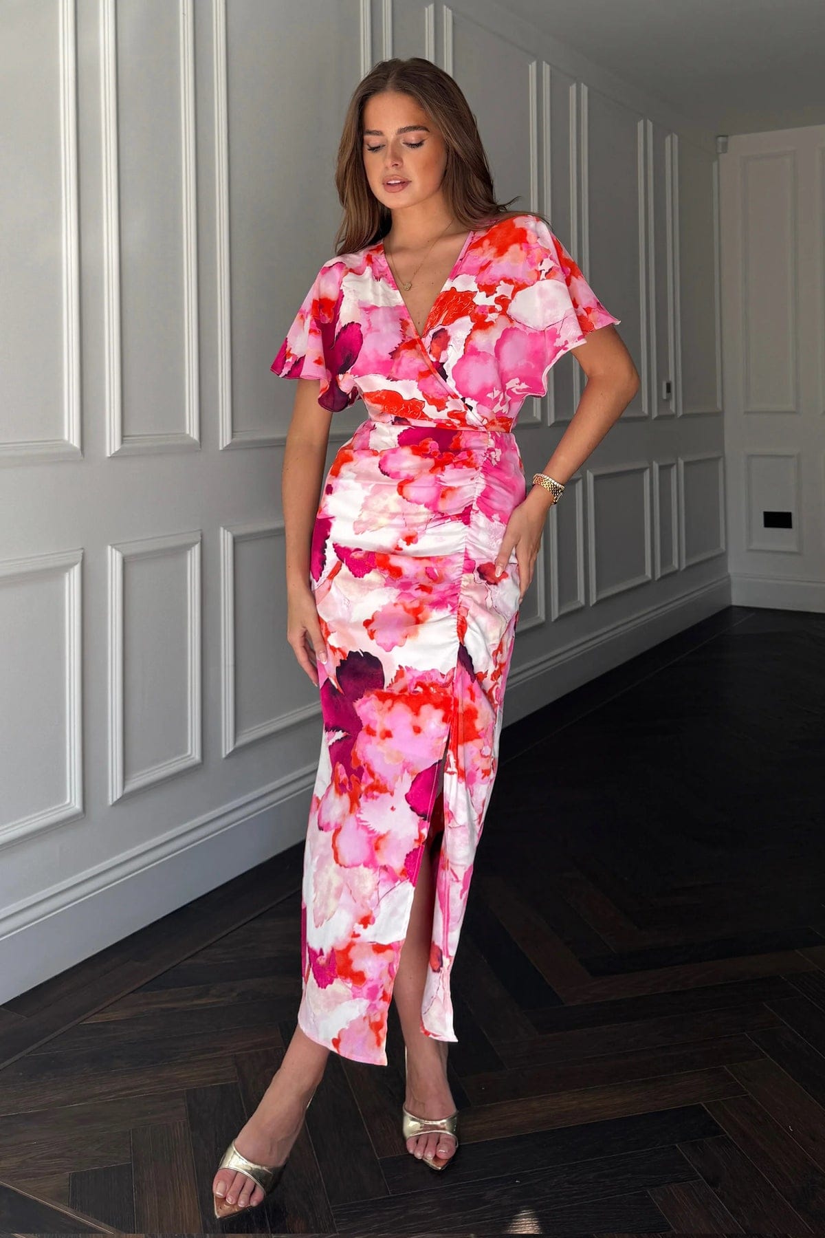 Girl In Mind Priscilla Wrap Midi Dress Pink