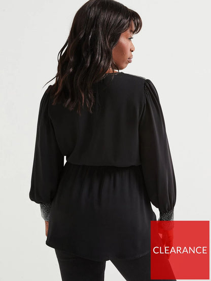 V by Very Curve Embellished Cuff & Shoulder Wrap Blouse