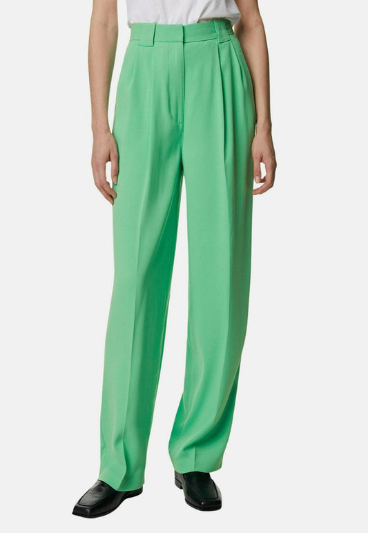Crepe Pleat Front Straight Leg Trousers Green