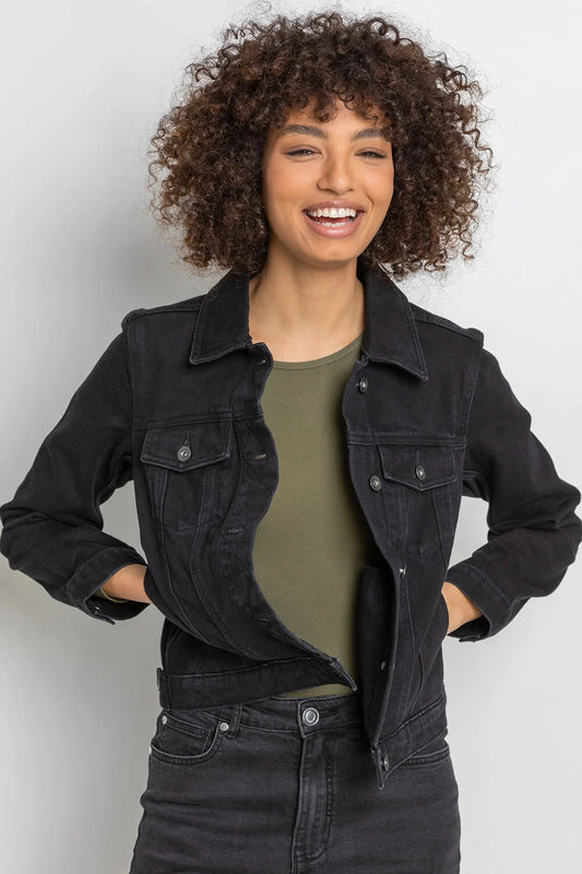 Denim Curve Cotton Denim Jacket Black