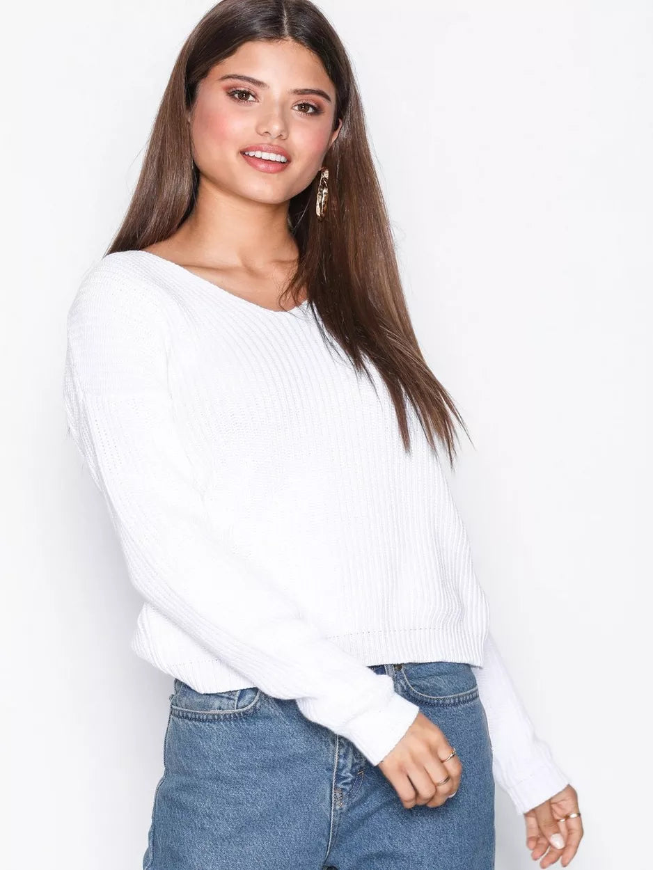 Lacing Down Knit Sweater White