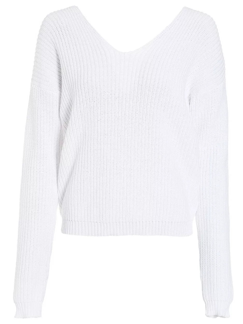 Lacing Down Knit Sweater White