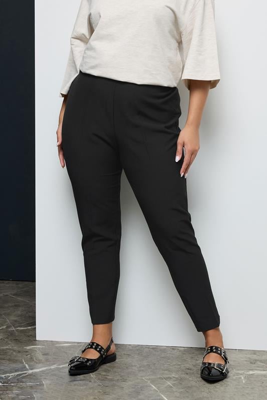 Black Elasticated Tapered Stretch Trousers