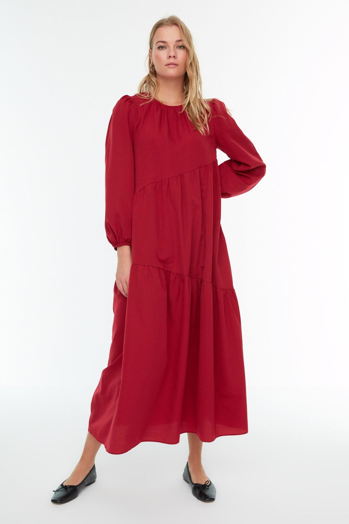 Claret Red Maxi Woven Dress