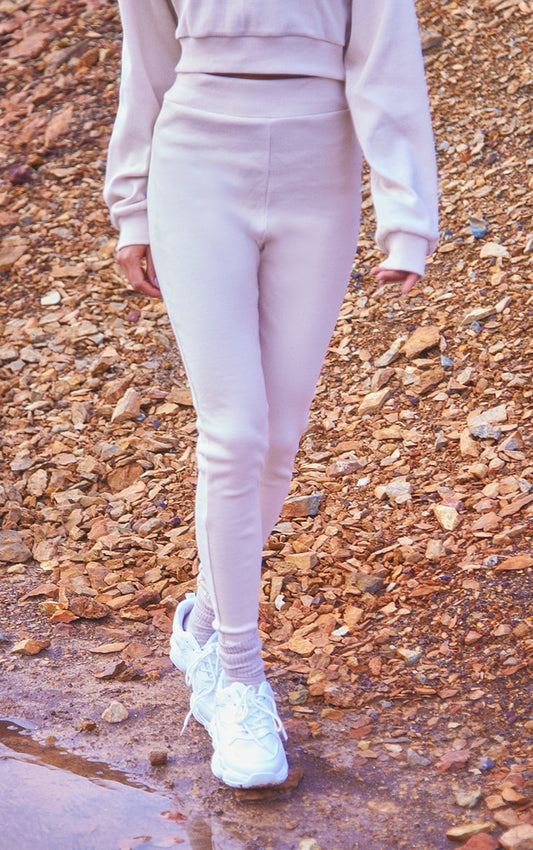 Stone Embroidered Ribbed Seam Detail Leggings