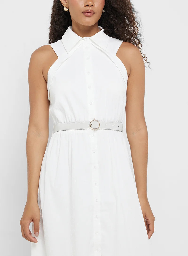 White Texture Midaxi Dress