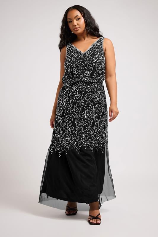 LUXE Curve Black Sequin Embellished Maxi Dress