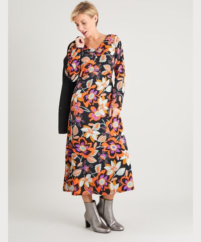 Floral Print V-Neck Midi Dress