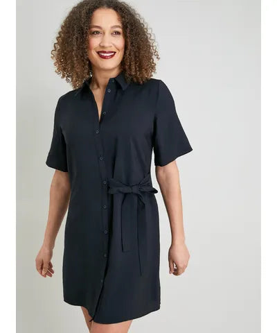 Black Khaki Tie Front Mini Shirt Dress