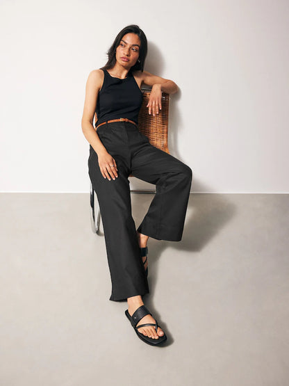 Black Cotton Mix Smart Wide Leg Trousers