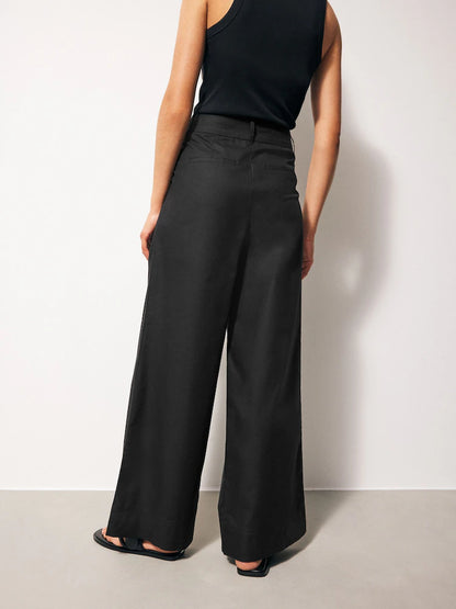 Black Cotton Mix Smart Wide Leg Trousers