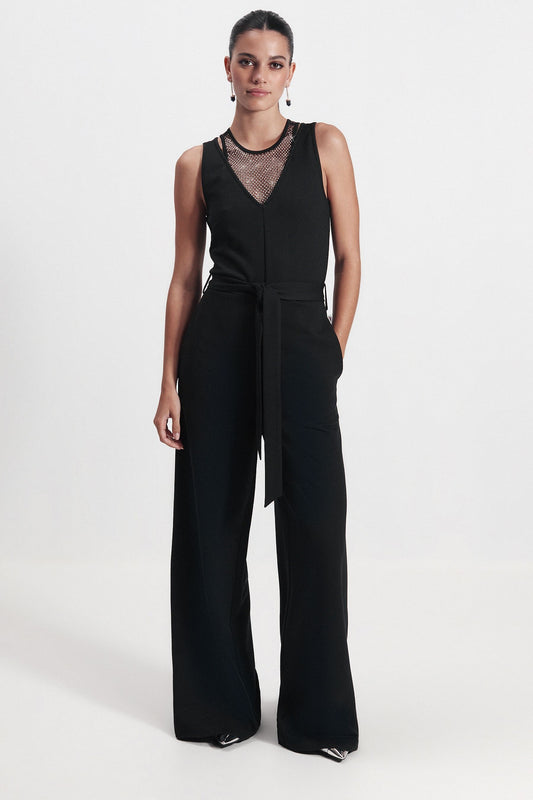 Black Diamante Ponte Jumpsuit