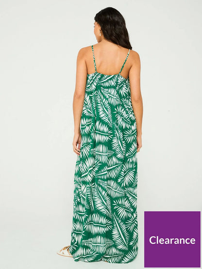Strappy Printed Summer Maxi Dress Green