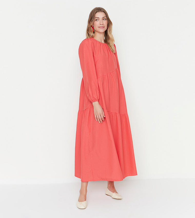 Coral Woven Maxi Dress