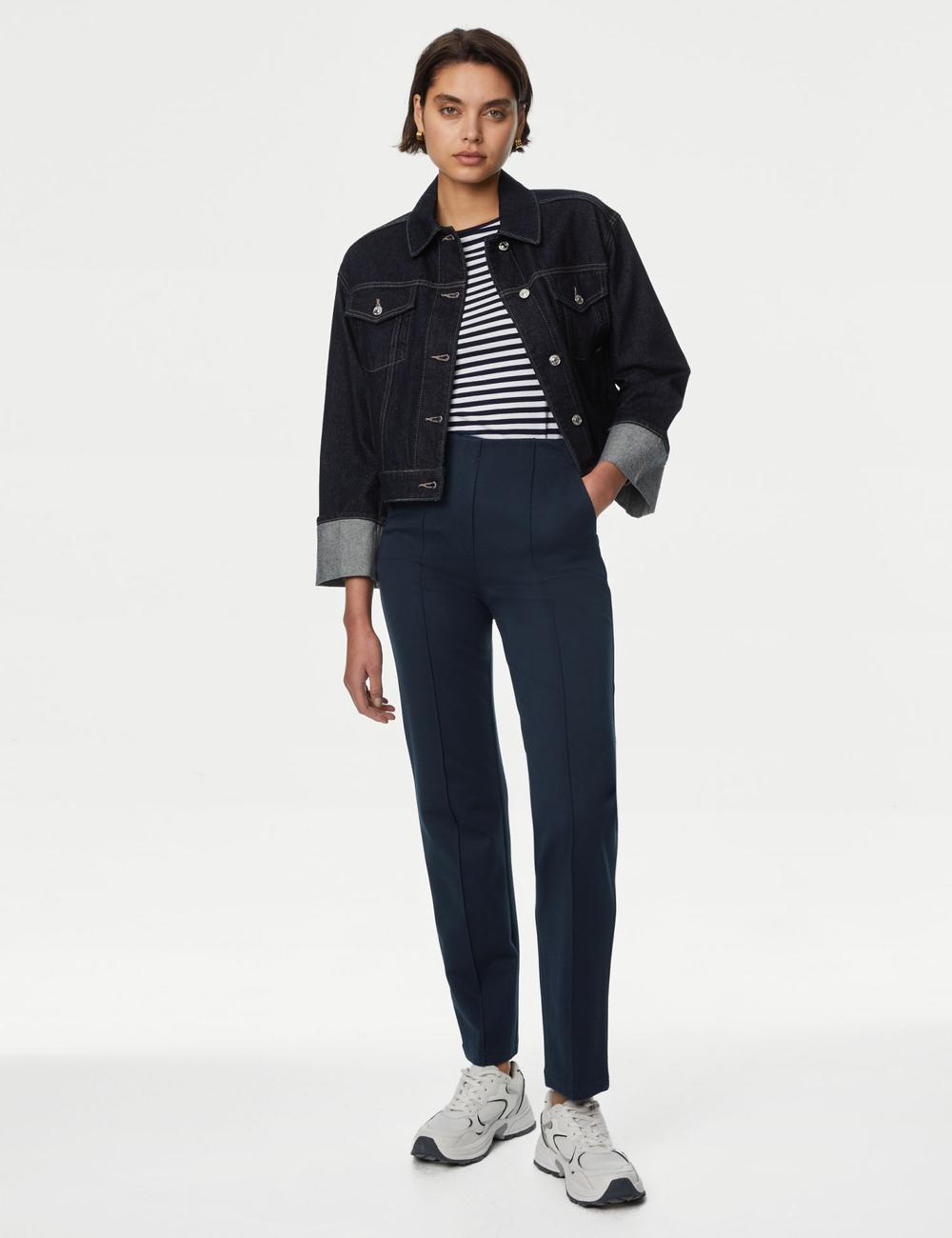 Jersey Twill Straight Leg Trousers Navy