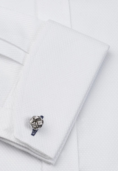 Double Cuff Cutaway Collar Non-Iron Stretch Kensington Weave Slim Fit Shirt - White