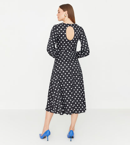 Black Woven Polka Dot Midi Dress