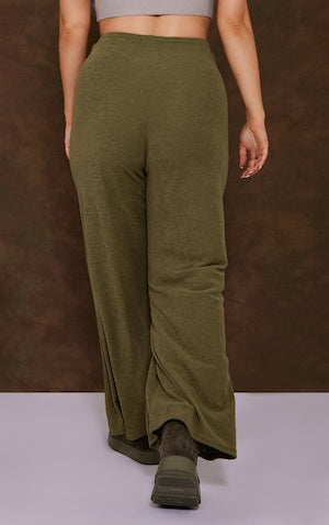 Maternity Khaki Towelling Ruched Bump Trousers