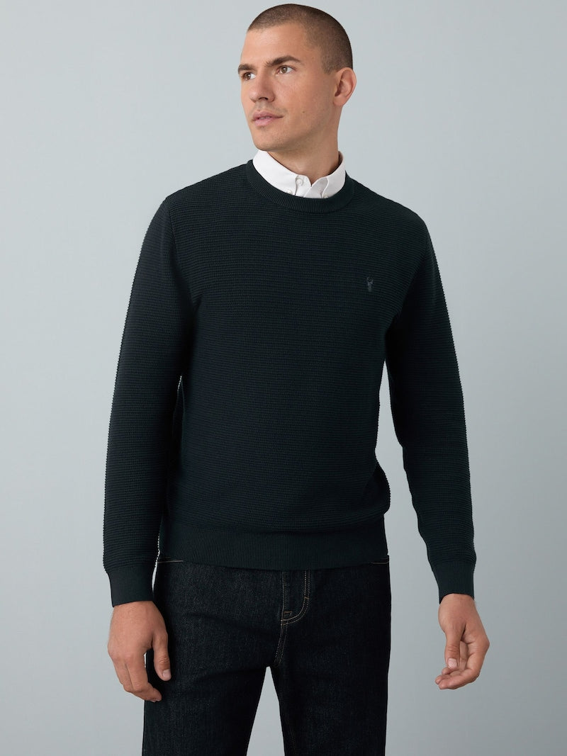 Navy Blue Regular Fit Textured Oxford Mock Shirt Jumper