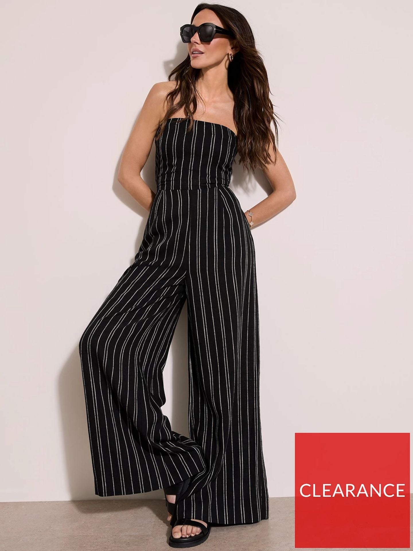 Michelle Keegan Striped Bandeau Wide Leg Jumpsuit.