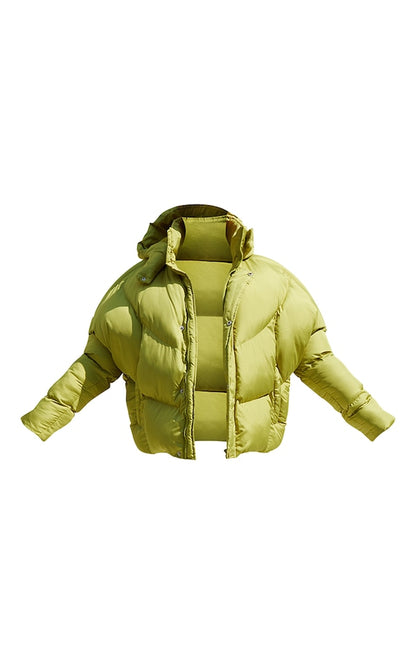 Green Nylon Oversized Curved Panel Wadded Puffer Jacket