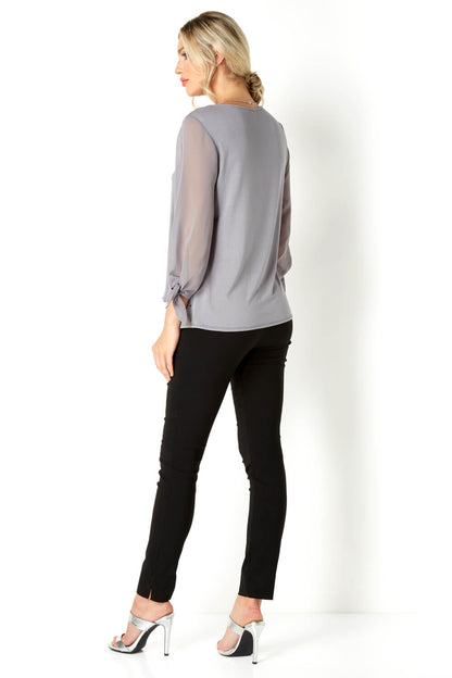 Grey Tie Cuff Top