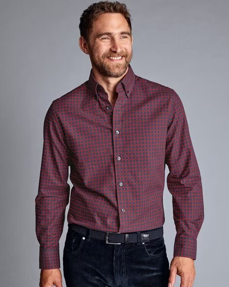 Check Brushed Cotton Twill Classic Fit Shirt, Red