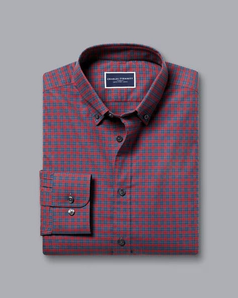 Check Brushed Cotton Twill Classic Fit Shirt, Red