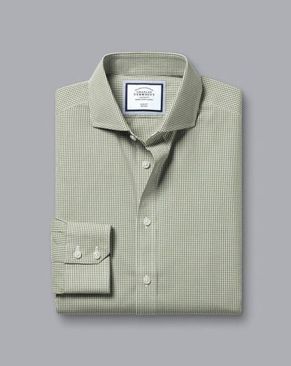 Mini Gingham Check Slim Fit Shirt Olive Green