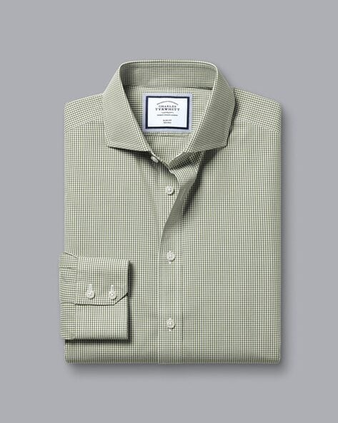 Mini Gingham Check Slim Fit Shirt Olive Green