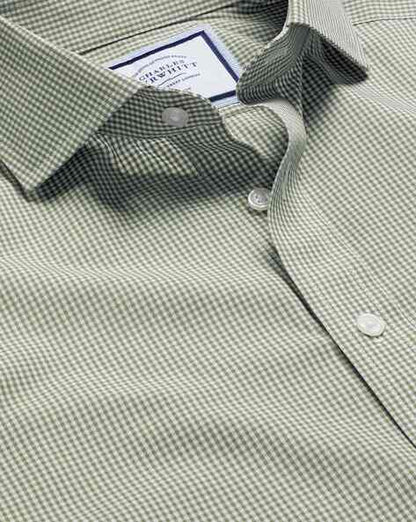 Mini Gingham Check Slim Fit Shirt Olive Green