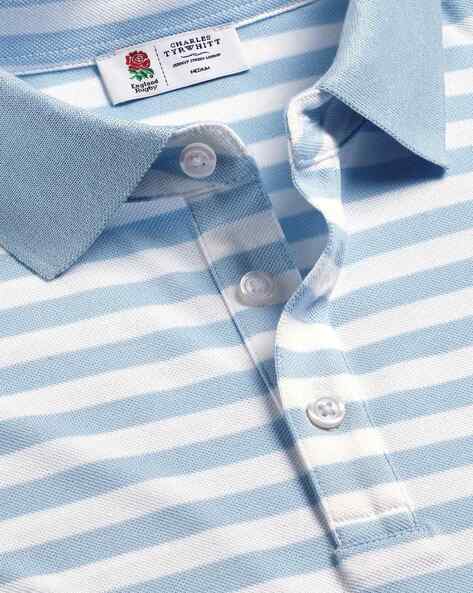 Striped Pique Polo T-Shirt - Blue