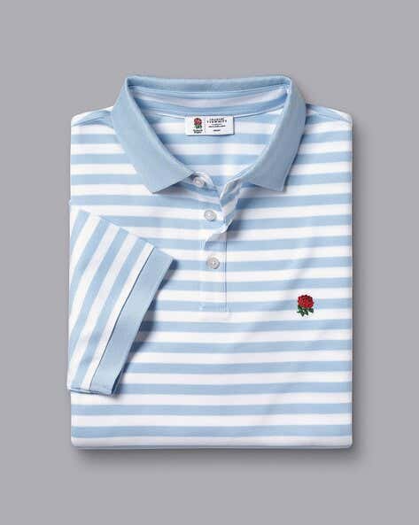 Striped Pique Polo T-Shirt - Blue