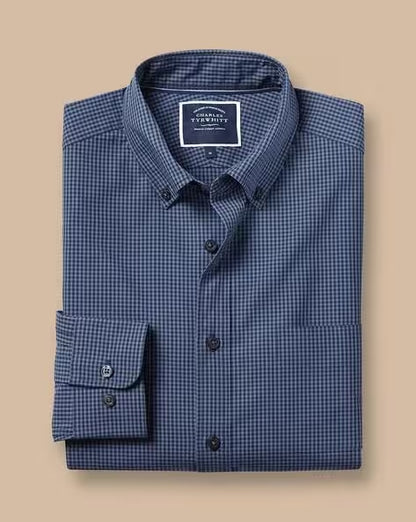 Classic Fit Button Down Collar Gingham Shirt Indigo