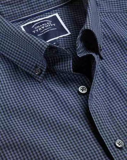 Classic Fit Button Down Collar Gingham Shirt Indigo