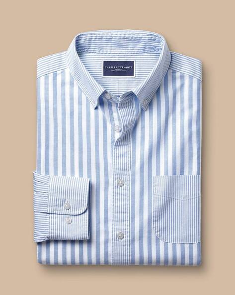 Button-Down Striped Patchwork Washed Oxford Slim Fit Shirt